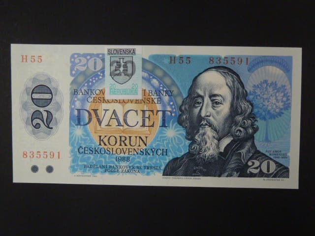 20 Sk/Kčs 1988 s. H 55, kolkovaná, Baj. SK 1, Pi. 15