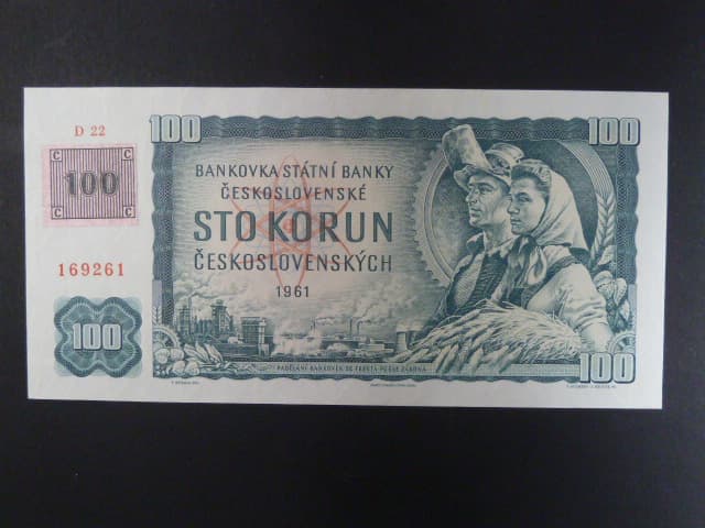 100 Kč 1961 s. D 22, kolek, vodoznaková výztuž na líci