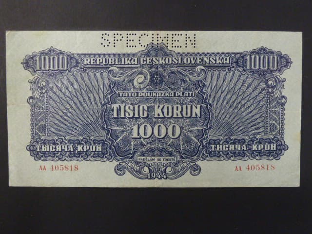 1000 K 1944 série AA, 1x perf. SPECIMEN nahoře