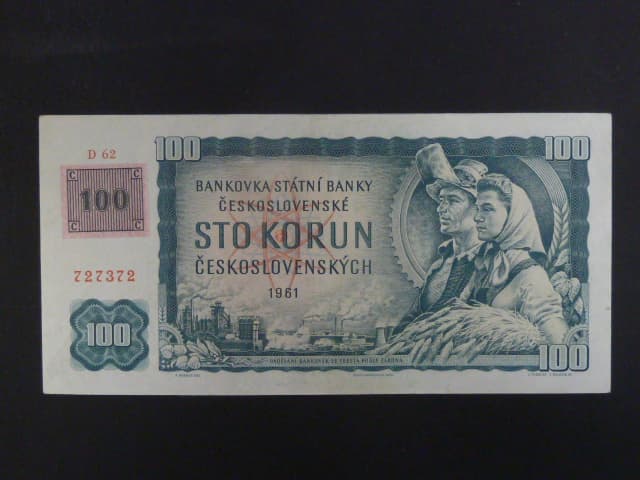 100 Kč 1961 s. D 62, kolek, vodoznaková výztuž na líci