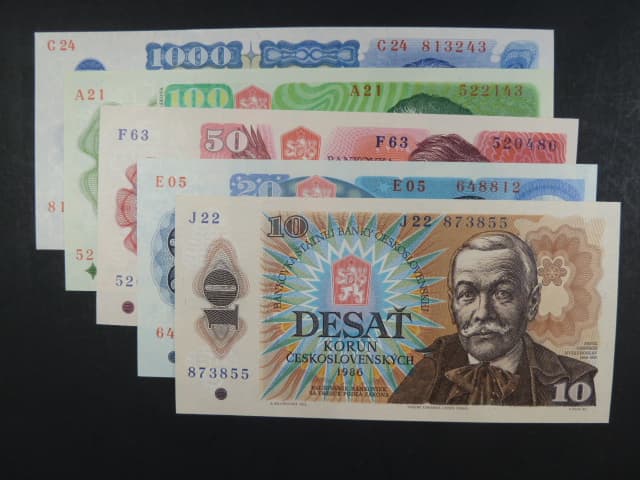 sada 10, 20, 50, 100, 1000 Kčs 1985 - 89