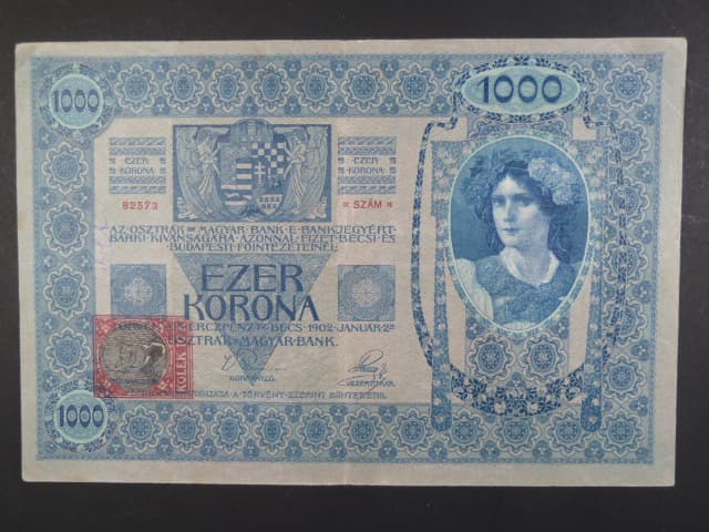 1000 K 2.1.1902, kolkovaná , typ A1, série 1147, šedý podtisk
