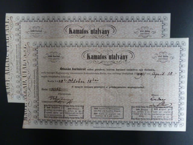 Uhersko, 500 Forint / Gulden 18.10.1848 do 18.4.1849, platnost 6 měsíců, 2 kusy s číslem po sobě, Ri. 402, neperforované, vzácné, krásný stav