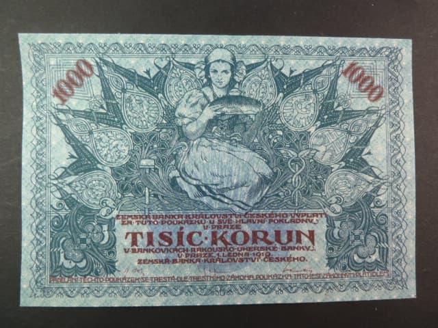 1000 K 1919 poukázka království českého, nevydaná, zelená, jednostranná
