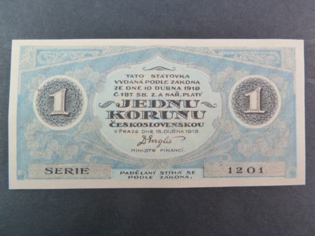 1 Kč 1919, návrh, oboustranná, modrá