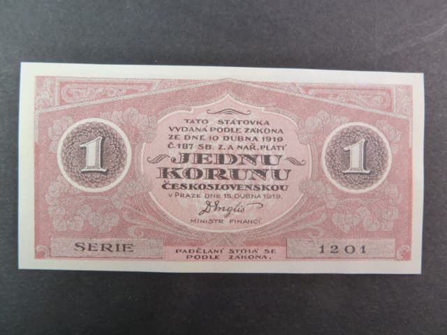 1 Kč 1919, návrh, oboustranná, červená