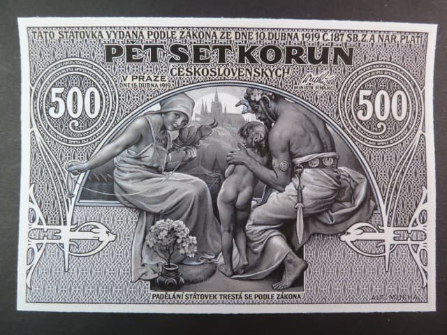 500 Kč 1919, návrh, jednostranná