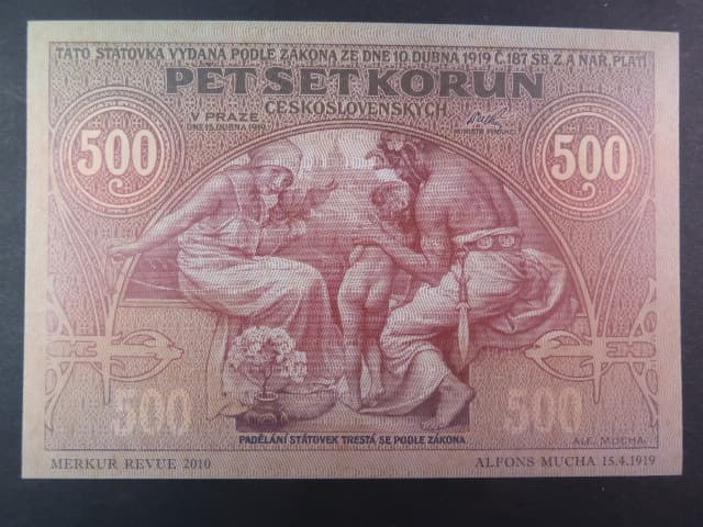 500 Kč 1919, návrh, jednostranná, příloha časopisu Merkur revue