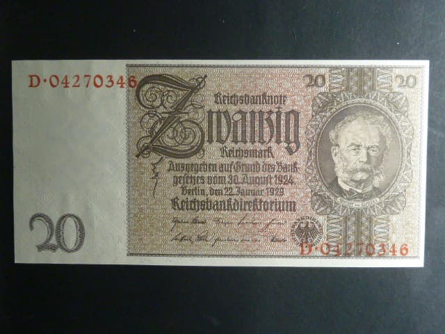 Německo, 20 RM 1929 série D, válečné vydání, Ba. D3d