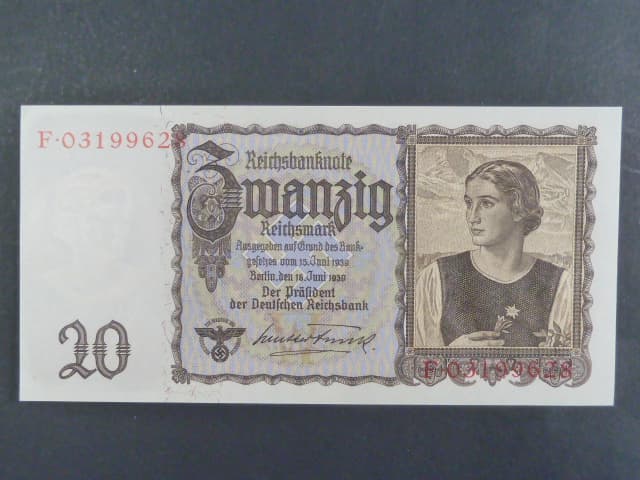 Německo, 20 RM 1939 série F, Ba. D4