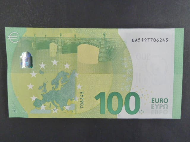100 Euro 2019 série EA, podpis Mario Draghi, E009