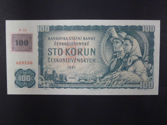 100 Kč 1961 s. D 35, kolek, vodoznaková výztuž na líci, Ba. CZ 1a, Pi. 1