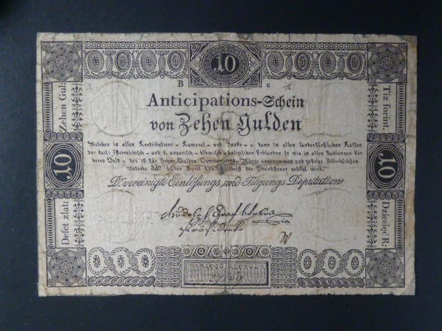 10 Gulden 16.4.1813, Ri. 053, mimořádně vzácný