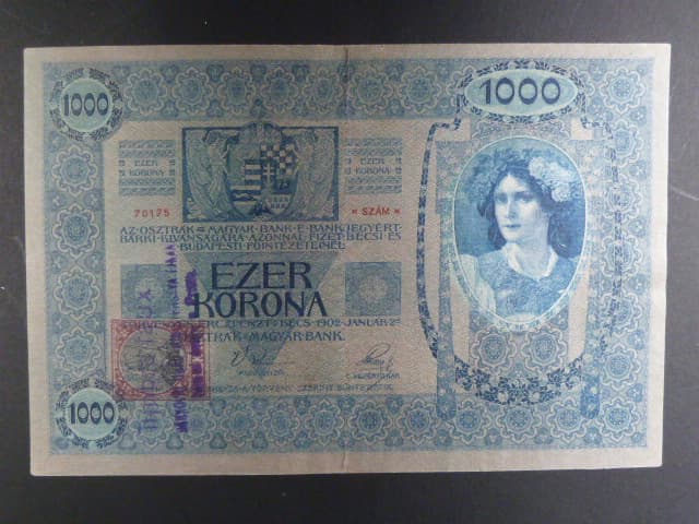1000 K 1902, kolkovaná - padelany kolek s raz. Timbre faux (fialové) + BÚMF Da. 9 + 3