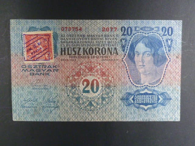 20 K 2.1.1913, Kolkovaná, I. vydání, padělaný kolek s raz "BÚMF..." Da. 1