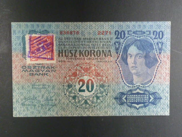 20 K 2.1.1913, Kolkovaná, I. vydání, padělaný kolek s raz "BÚMF..." Da. 1