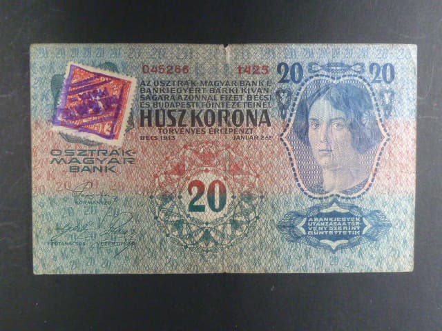 20 K 2.1.1913, Kolkovaná, I. vydání, padělaný kolek s raz "BÚMF..." Da. 1