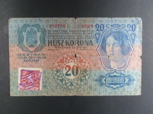 20 K 2.1.1913, Kolkovaná, I. vydání, padělaný kolek s raz "BÚMF..." Da. 1