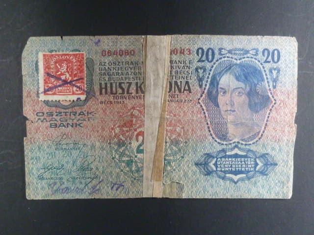 20 K 2.1.1913, Kolkovaná, I. vydání, padělaný kolek se škrtem ink. tužkou