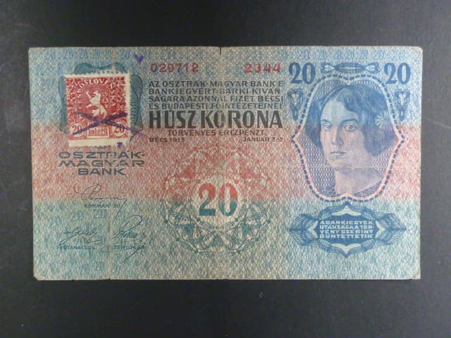 20 K 2.1.1913, Kolkovaná, I. vydání, padělaný kolek se škrtem ink. tužkou