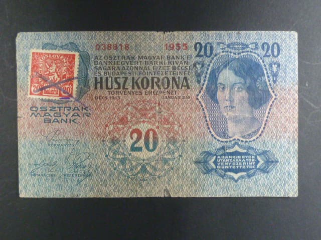 20 K 2.1.1913, Kolkovaná, I. vydání, padělaný kolek se škrtem ink. tužkou
