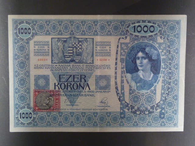 1000 K 2.1.1902, kolkovaná , typ A1, série 1211, šedý podtisk