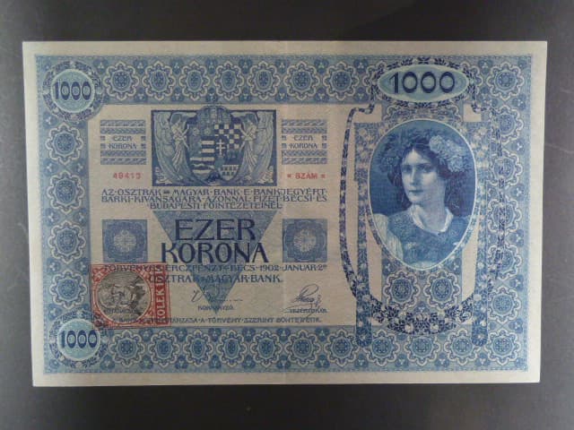 1000 K 2.1.1902, kolkovaná , typ B3, série 1224, šedý podtisk