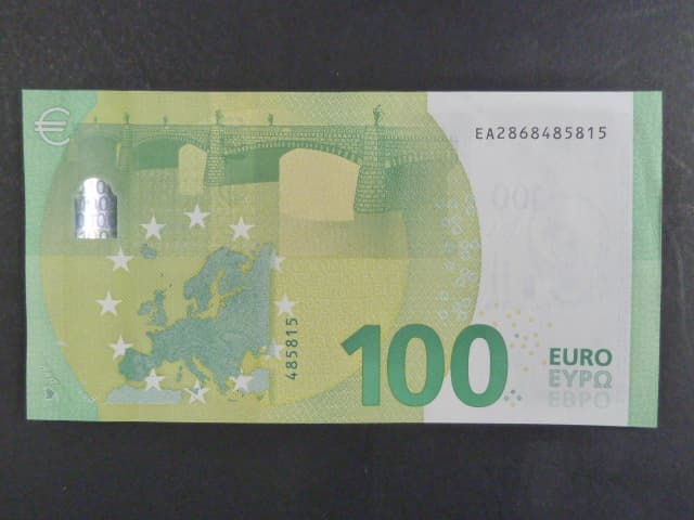 100 Euro 2019 série EA, podpis Mario Draghi, E003