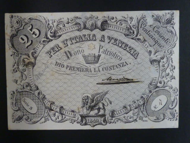 Lombardsko - Benátsko, 25 Lire correnti 1848 - darovací poukázky, Dono Patriotico, Ri. 518