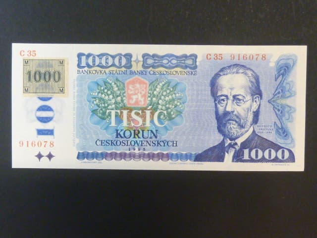 1000 Kč 1985/1993 série C 35, kolek lepený, sériové čísla blíž u sebe
