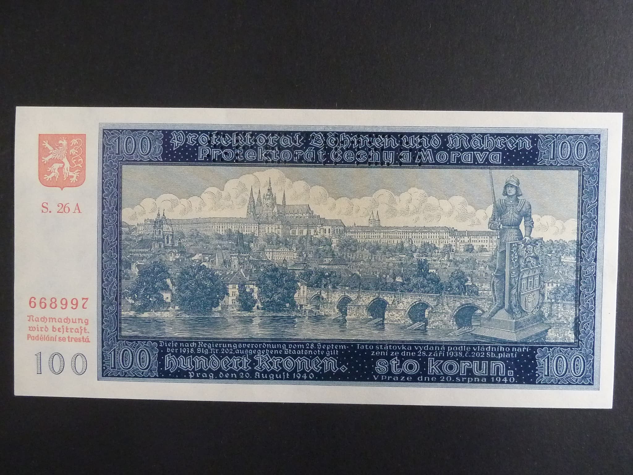 100 K 1940 série 26 A, II. vydání, perf. SPECIMEN