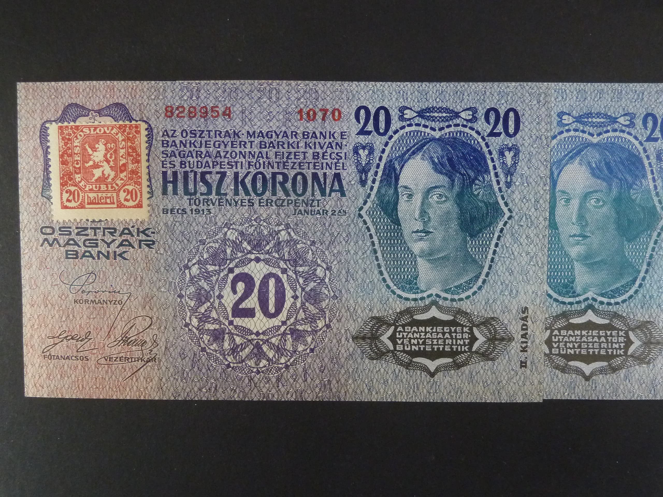 20 K 1913, kolkovaná, II. vydání, tmavý odstín