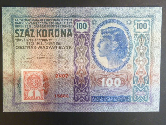 100 K 2.1.1912, kolkovaná zoubkovaným kolkem, pouze svislá perforace