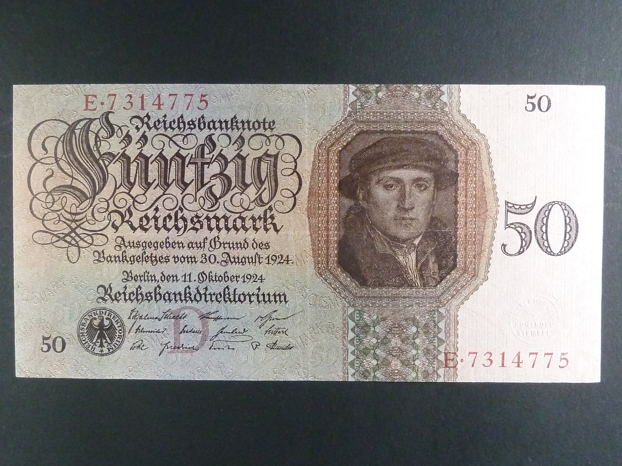 Německo, 50 RM 1924 série E, podtiskové písmeno D, Ba. D5