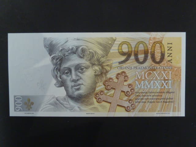 Pamětní tisk ve formě bankovky "900" k 900 výročí založení premonstrátského řádu, série AA 000000 anulát, dárkový obal