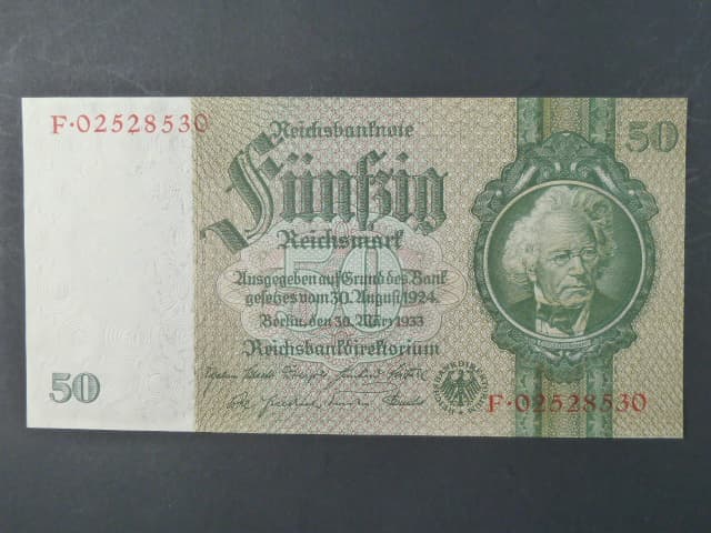 Německo, 50 RM 1933 série F, válečné vydání, Ba. D6e