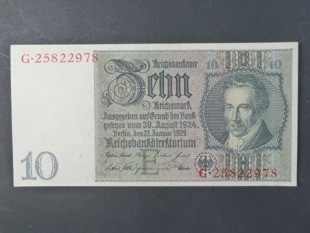 Německo, 10 RM 1929 série G, mírové vydání, podtiskové písmeno E, Ba. D2b