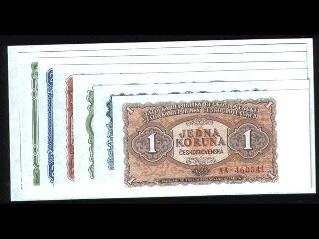 1, 3, 5, 10, 25, 50 a 100 Kčs 1953, Tiskárna Goznak Moskva
