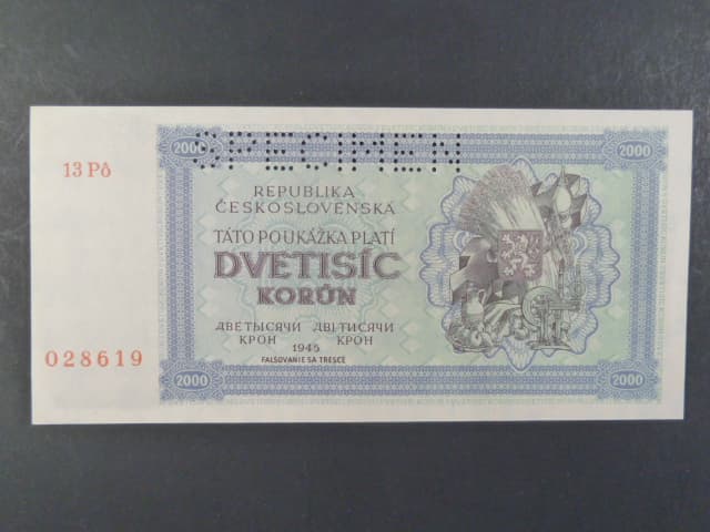 2000 K 1945 série 13 Pó, perf. SPECIMEN nahoře, poloha vodoznaku A