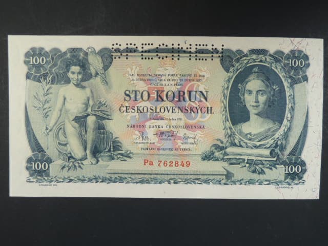 100 Kč 1931 série Pa, II.vydání, perf. SPECIMEN