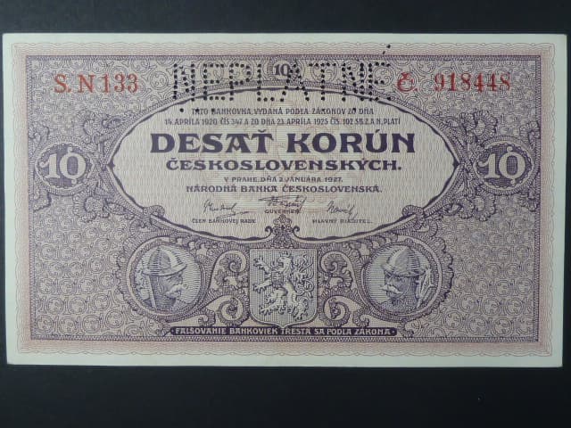 10 Kč 1927 série N 133, perf. NEPLATNÉ