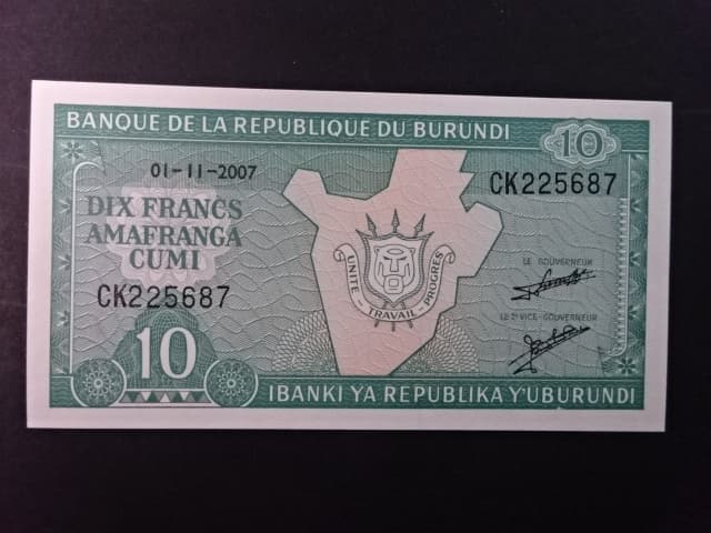 BURUNDI, 10 Francs 2007, BNB. B214l