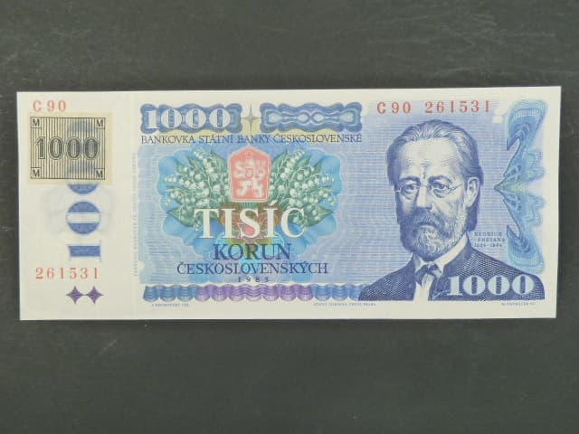 1000 Kč 1985/1993 série C 90, kolek lepený, poslední série