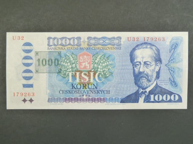 1000 Kč 1985/1993 série U 32, kolek tištěný