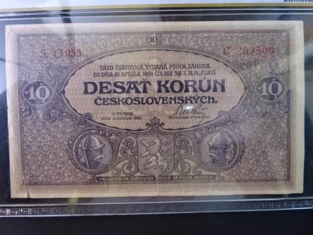 10 Kč 1919 série O 055, PCGS 25