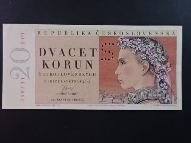 20 Kčs 1949 série B 09, perf. "S"