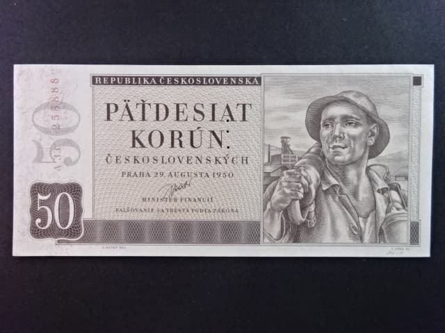 50 Kčs 1950, série A 33, perf. "3md" nad sebou