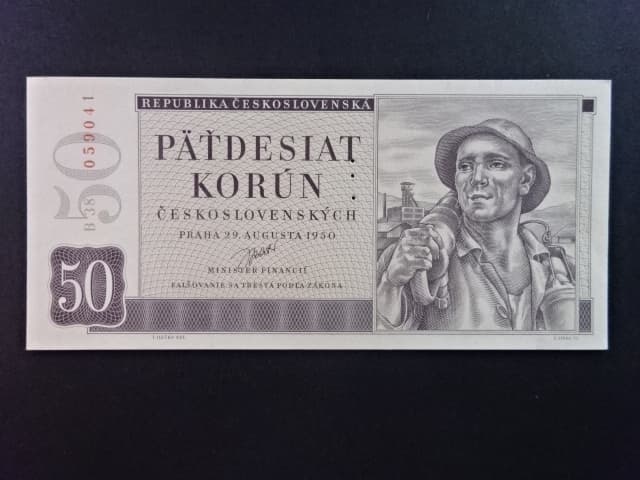50 Kčs 1950 série B 38, perf. "3md" nad sebou