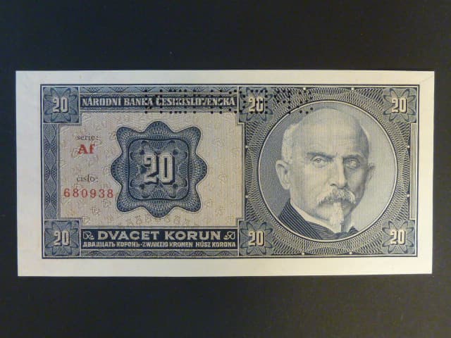 20 Kč 1926 série Af, perf. SPECIMEN z líce