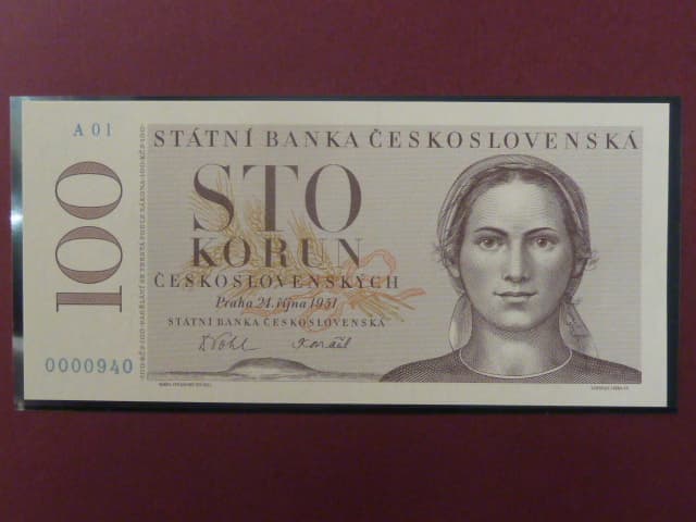 100 Kčs 1951 série A 01 novotisk vydaný STC ve spolupráci s ČNB, papír s vodoznakem, kvalitní tisk, dárkový obal